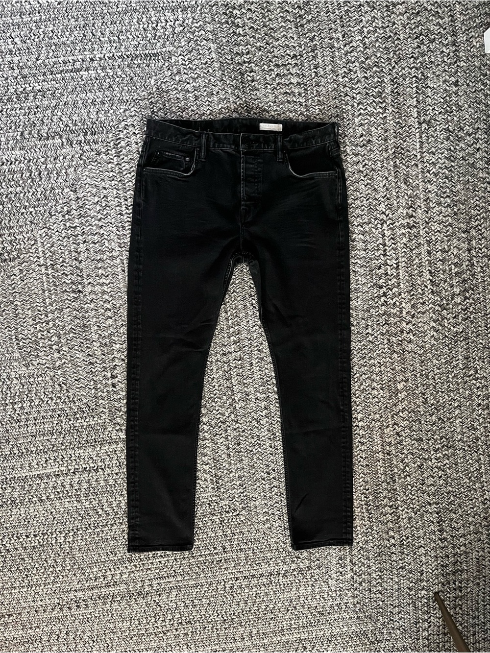 AllSaints Cigarette Slim Black Charcoal Wash Jeans Men’s 36” Denim Button Fly